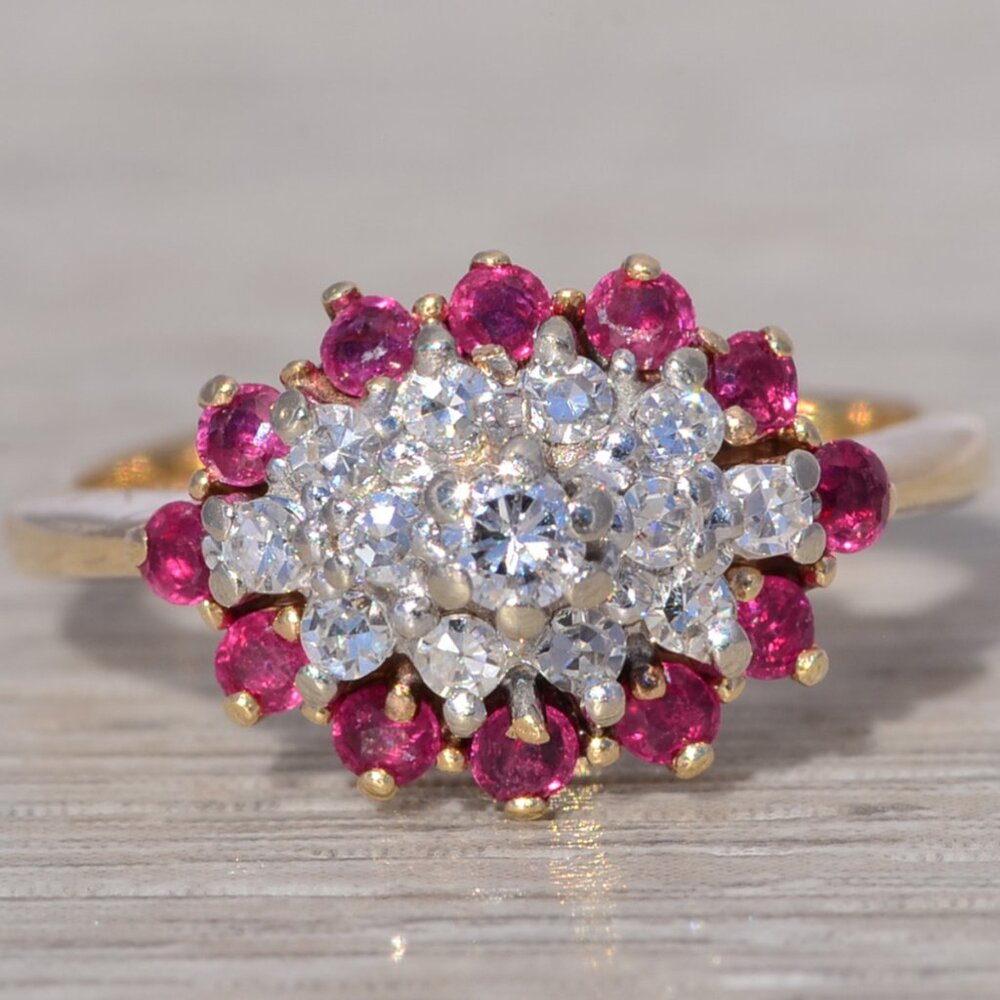 Ruby and Natural Diamond Ring in Yellow Gold